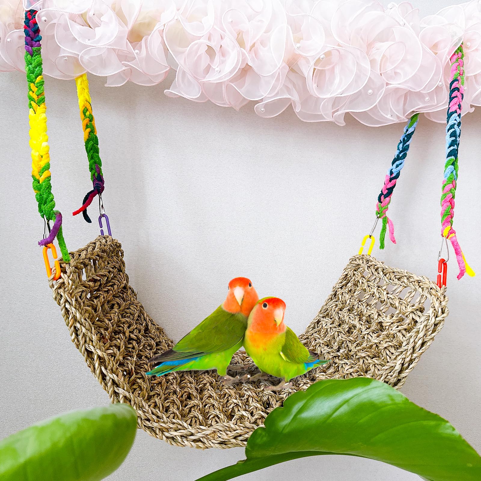 2Pcs Bird Seagrass Mat 20.5  8   Natural Grass Woven Net Hammock Hanging on Cage Parakeet Climbing Rope Ladder Chew Toys for L